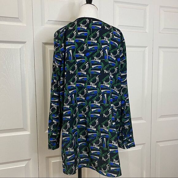 Eloquii Green Blue Black Abstract Pattern Long Sleeve Blouse - Picture 9 of 12